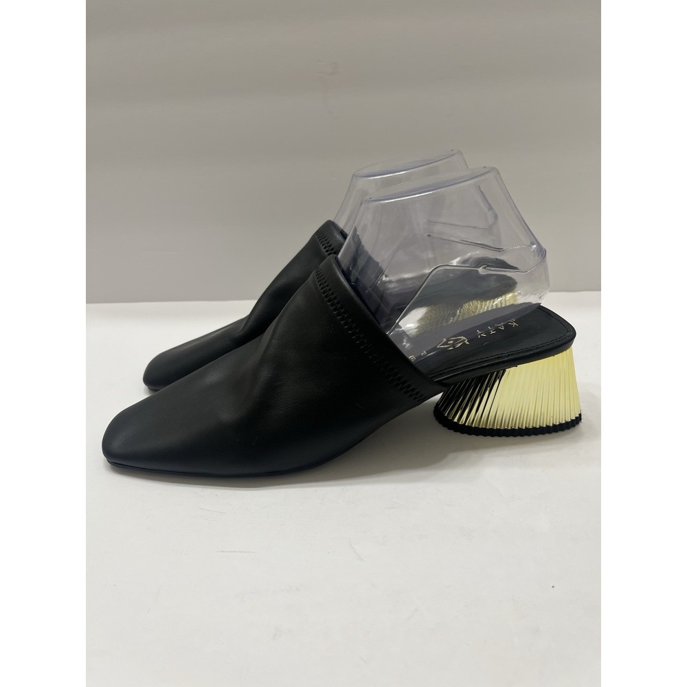 Katy Perry The Clara Slip-On Mules Black Metallic Gold Sculptural Heel Women's 9